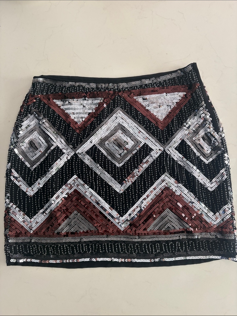 H&M Black Sequin Mini Skirt with Silver and Copper Geometric Pattern 6